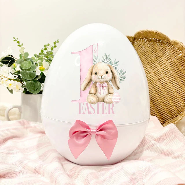 White XL 14" egg - pink 1st Easter flopsy