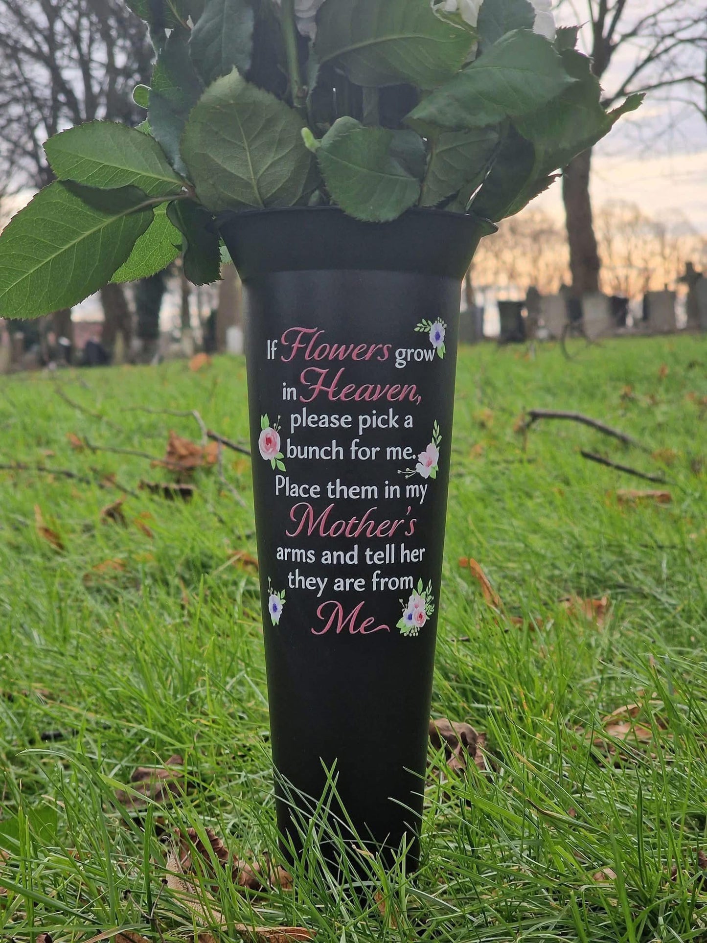 Grave vase - if flowers grow in heaven PINK