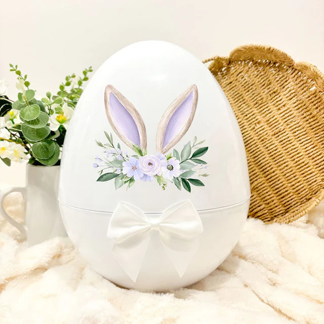 White XL 14" egg - lilac bunny ears