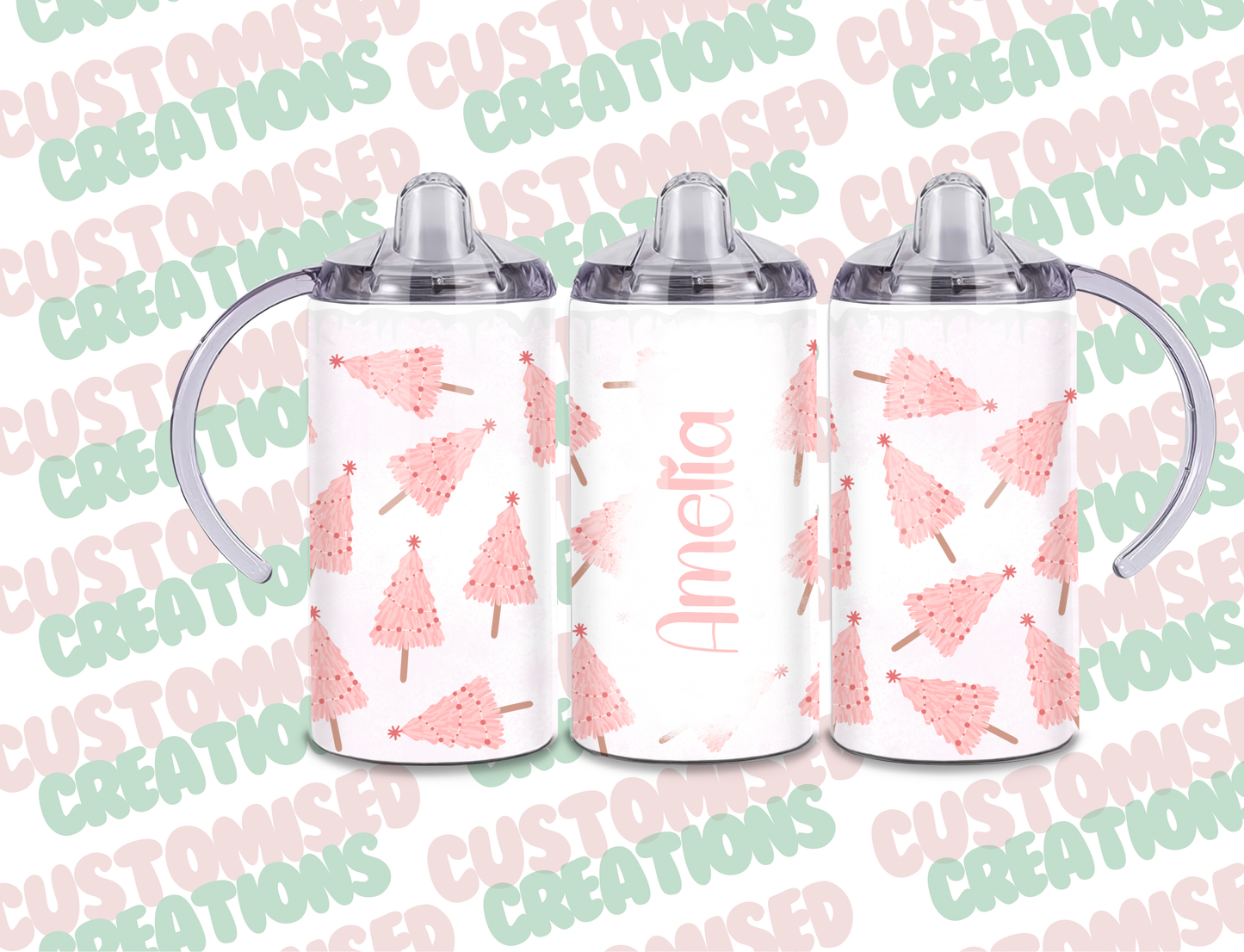 Pink tree Christmas sippy tumbler