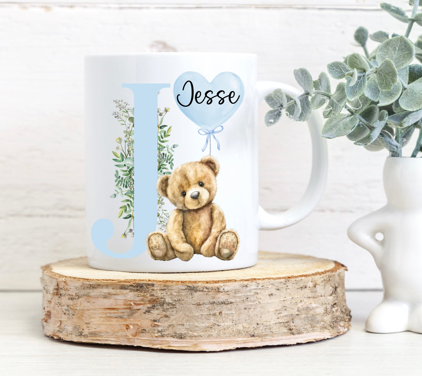 Blue initial bear mug