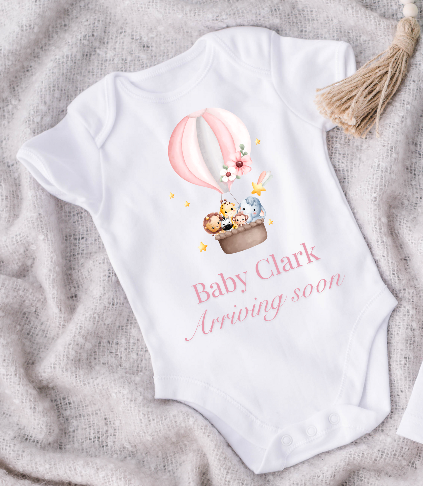 Pink animals baby coming soon vest