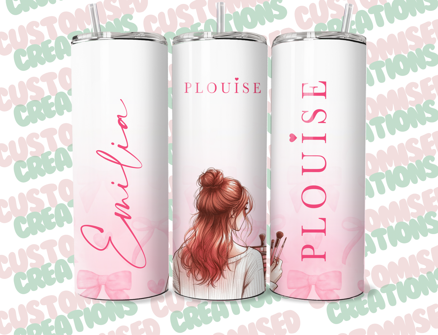 P louise inspired 20oz tumbler - red makeup girl