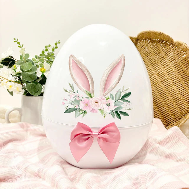 White XL 14" egg - pink bunny ears