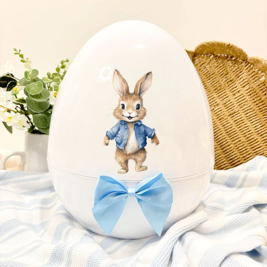 White XL 14" egg - blue rabbit