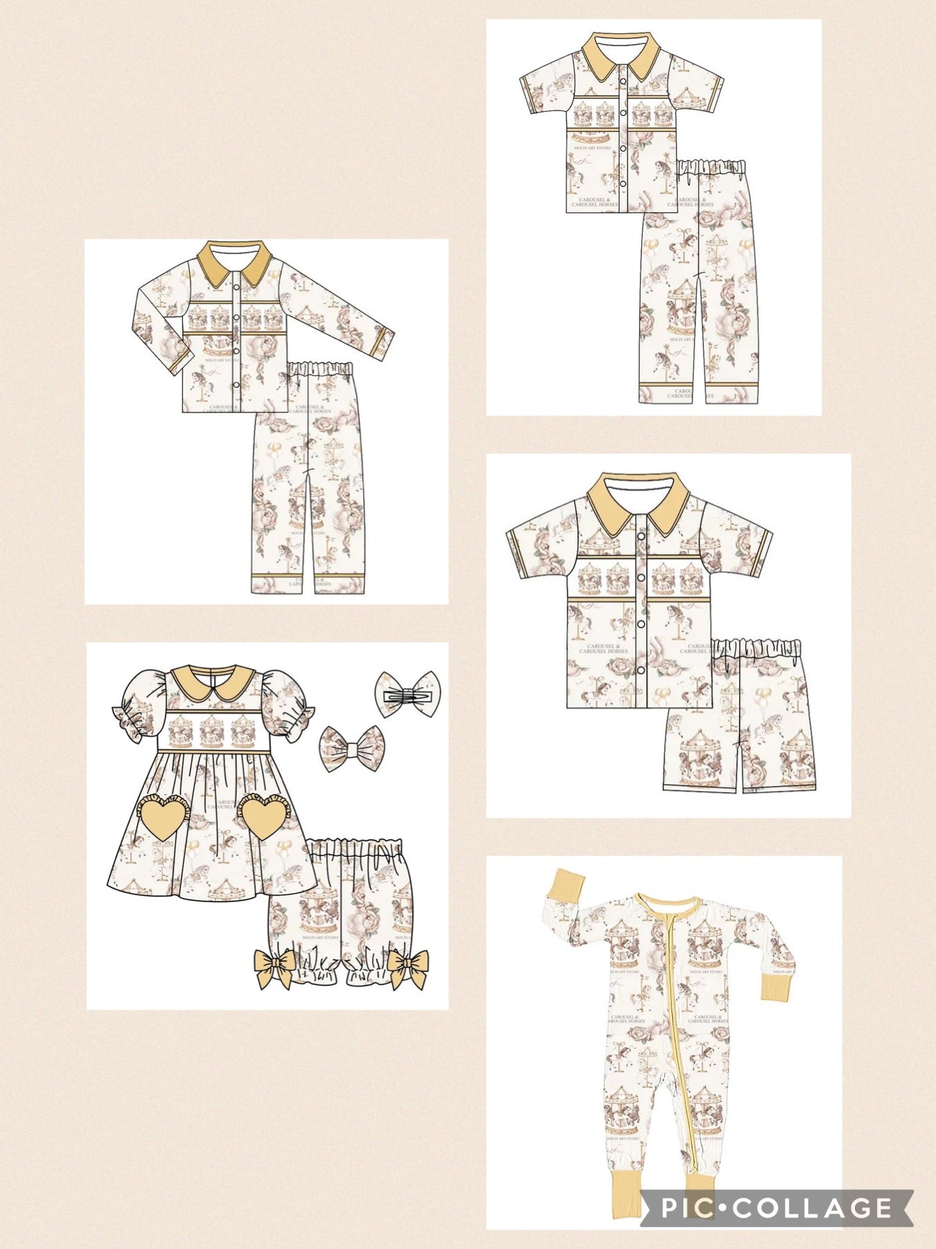 Carousel embroidered pyjamas - beige/gold