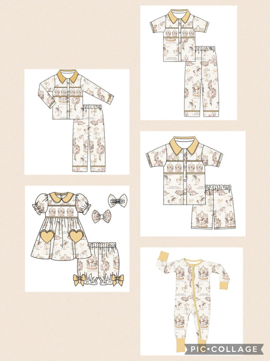 Carousel embroidered pyjamas - beige/gold