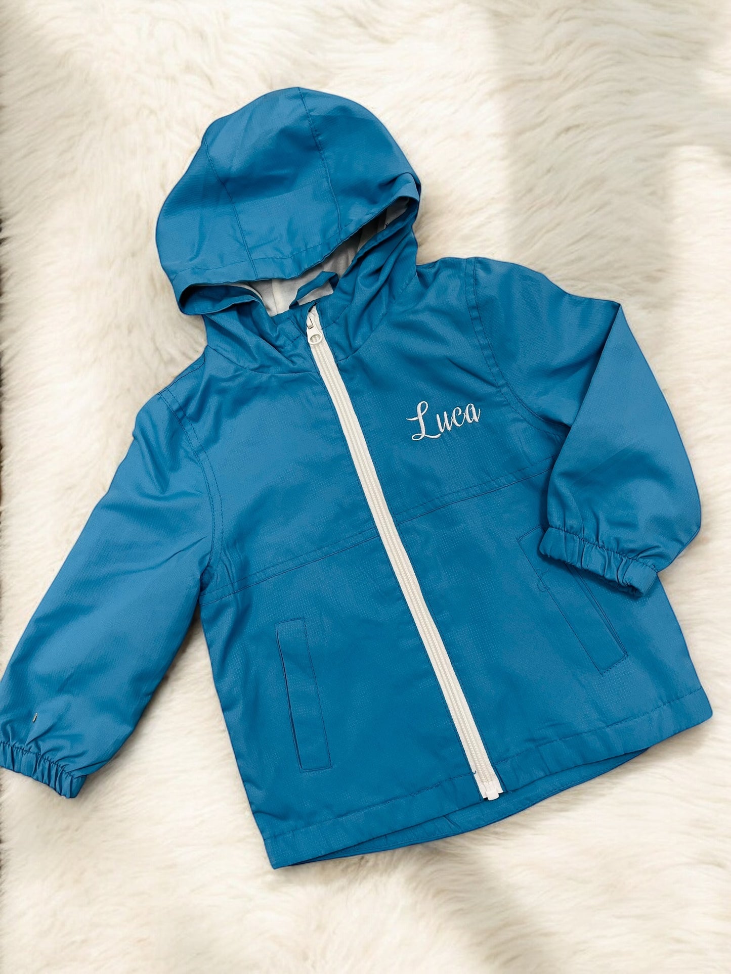 Embroidered Blue Raincoat With Name