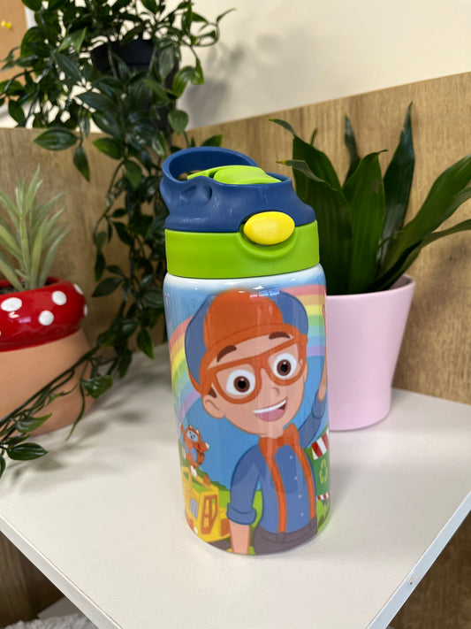 Kids flip top lid water bottle blippi