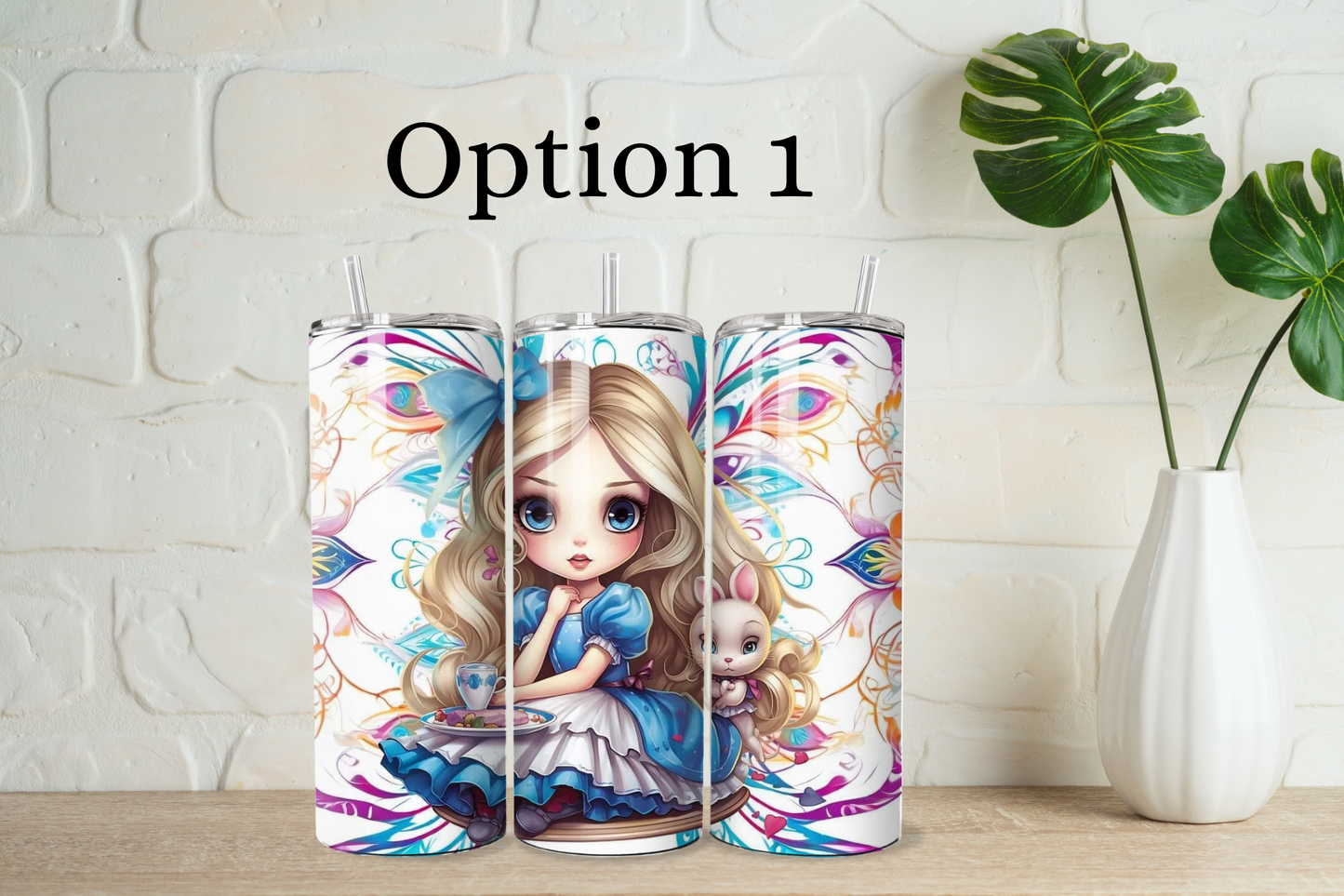 Alice in wonderland 20oz tumbler with straw - 5 designs