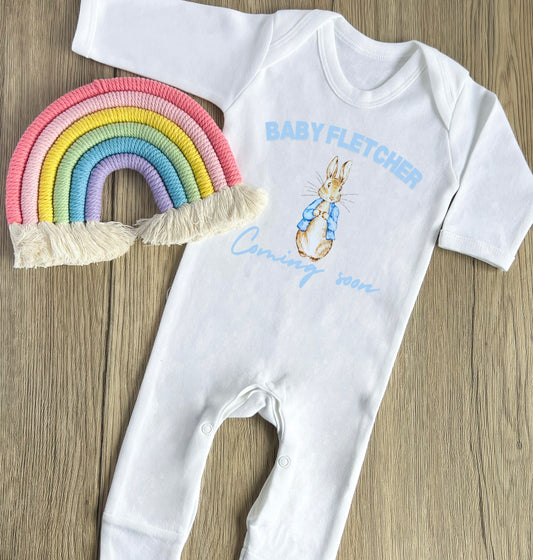 Peter rabbit baby coming soon babygrow