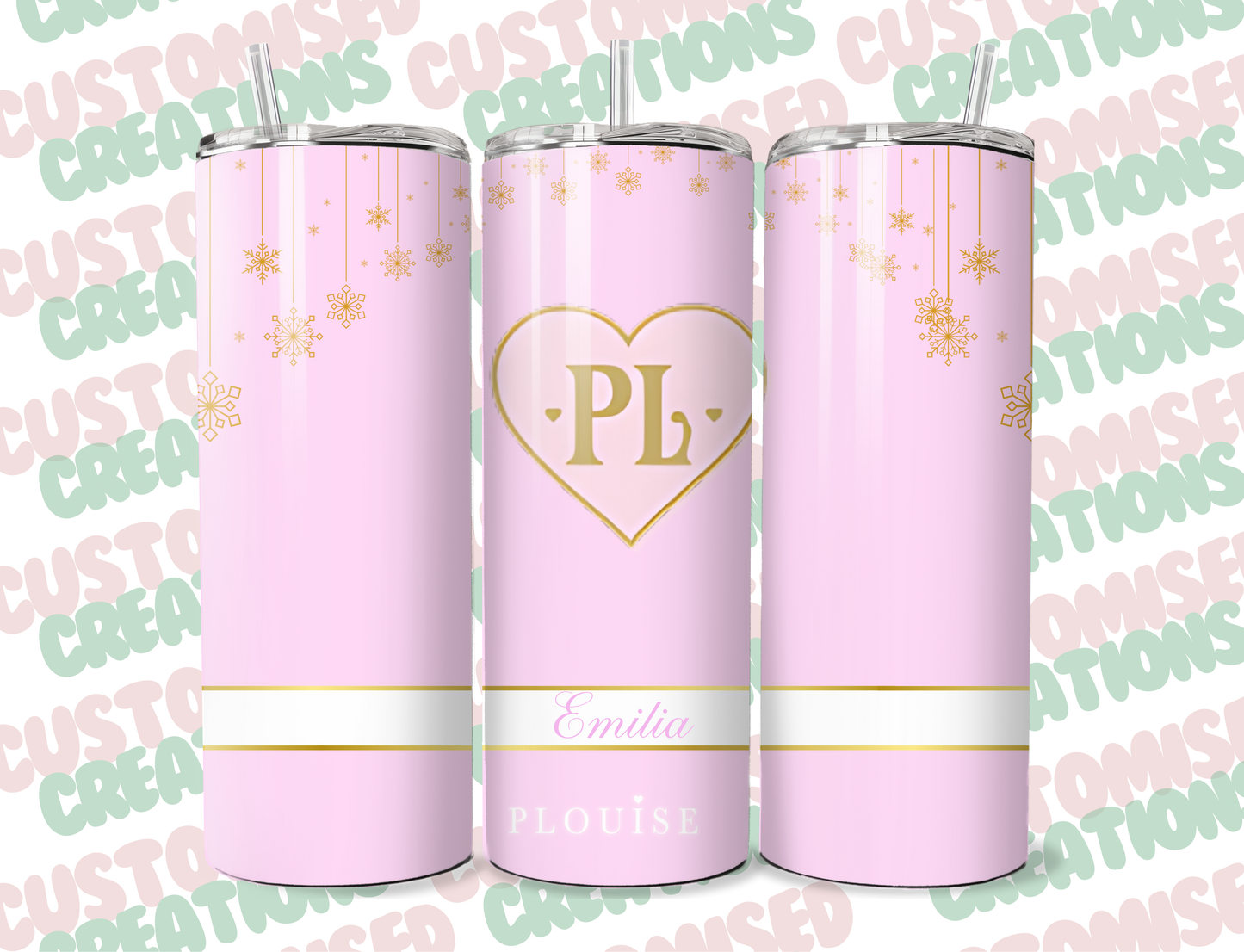 P louise inspired 20oz tumbler - pink snowflakes