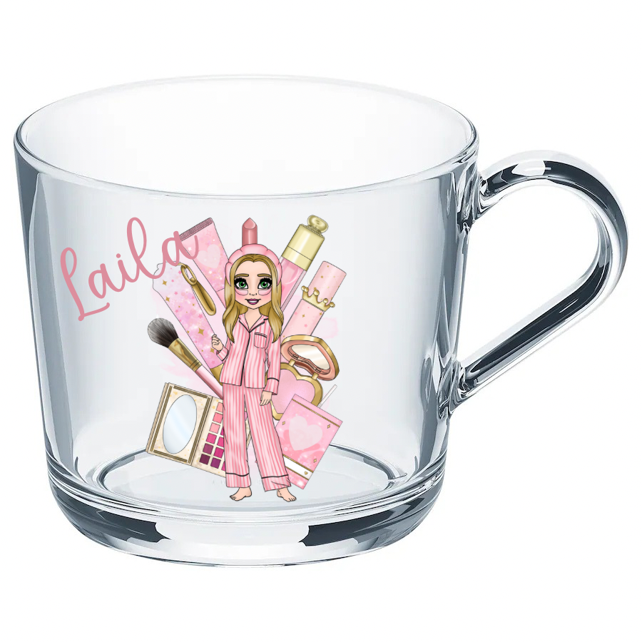 Makeup girl glass mug