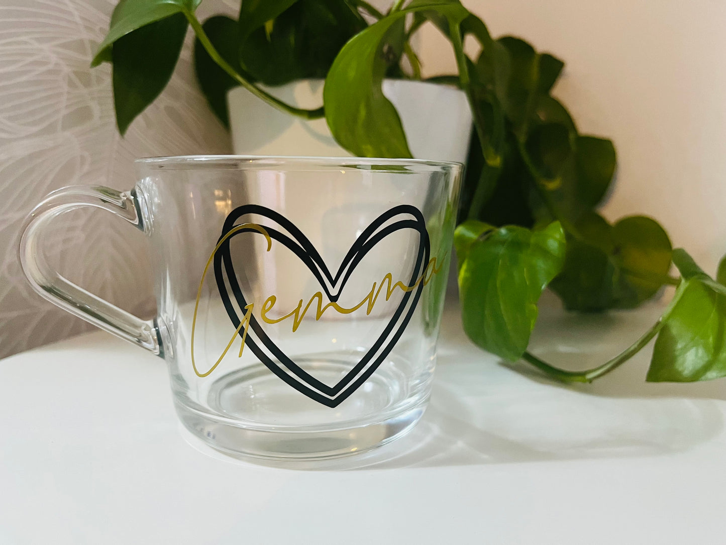 Name heart glass coffee mug