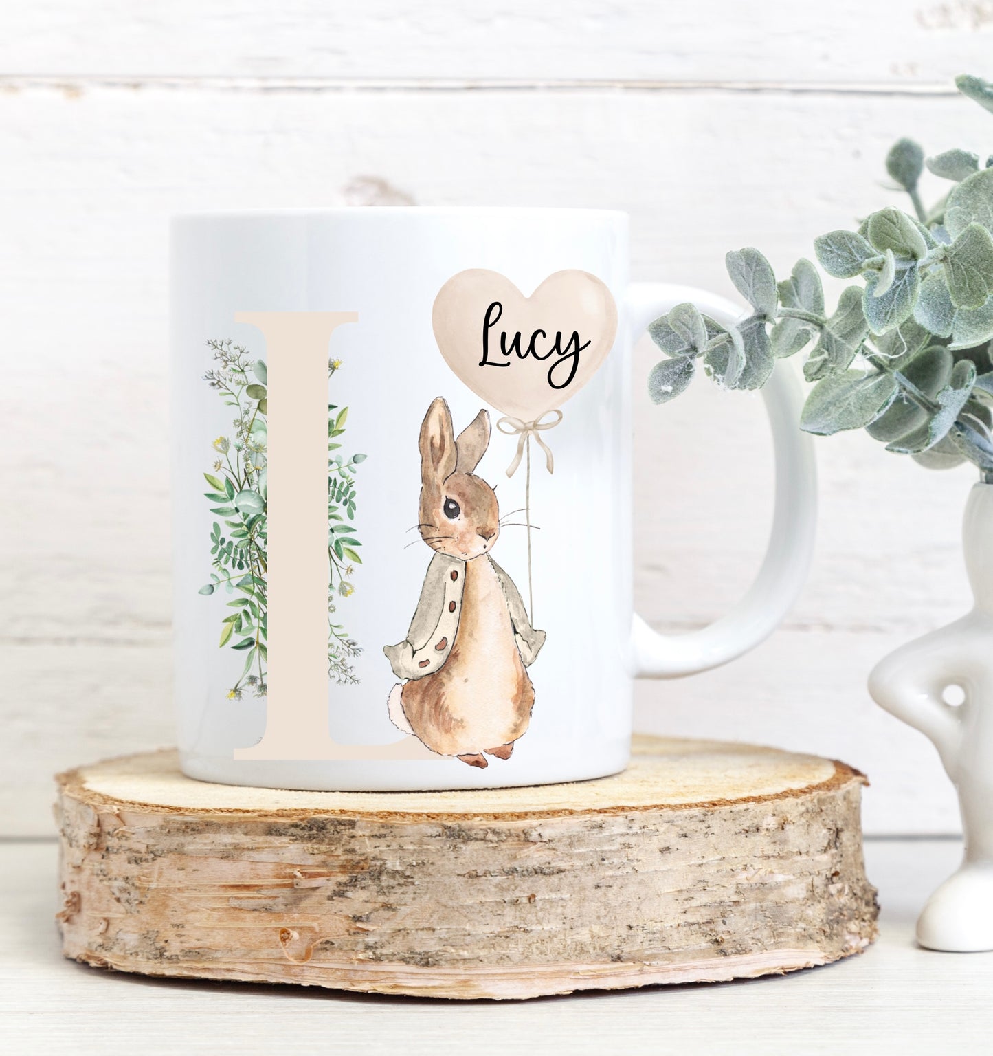 Beige initial peter rabbit mug