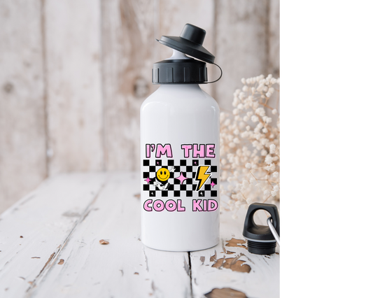 Pink I'm the cool kid 400ml stainless steel bottle