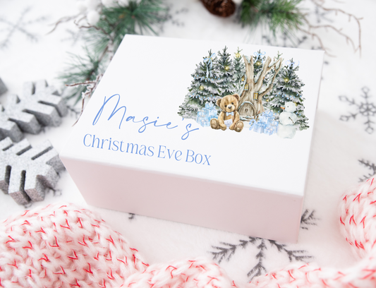 Blue forest bear Christmas Eve gift box