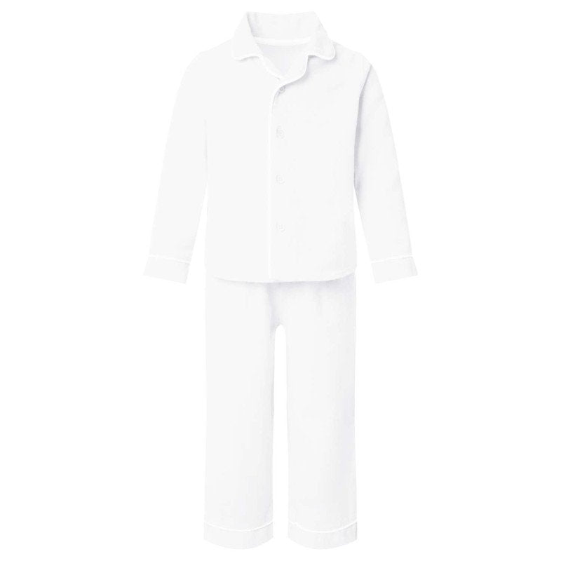 Embroidered Kids Classic Long Sleeve Pyjama Set in White