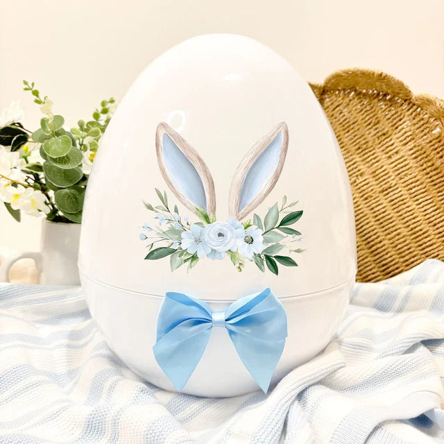 White XL 14" egg - blue bunny ears