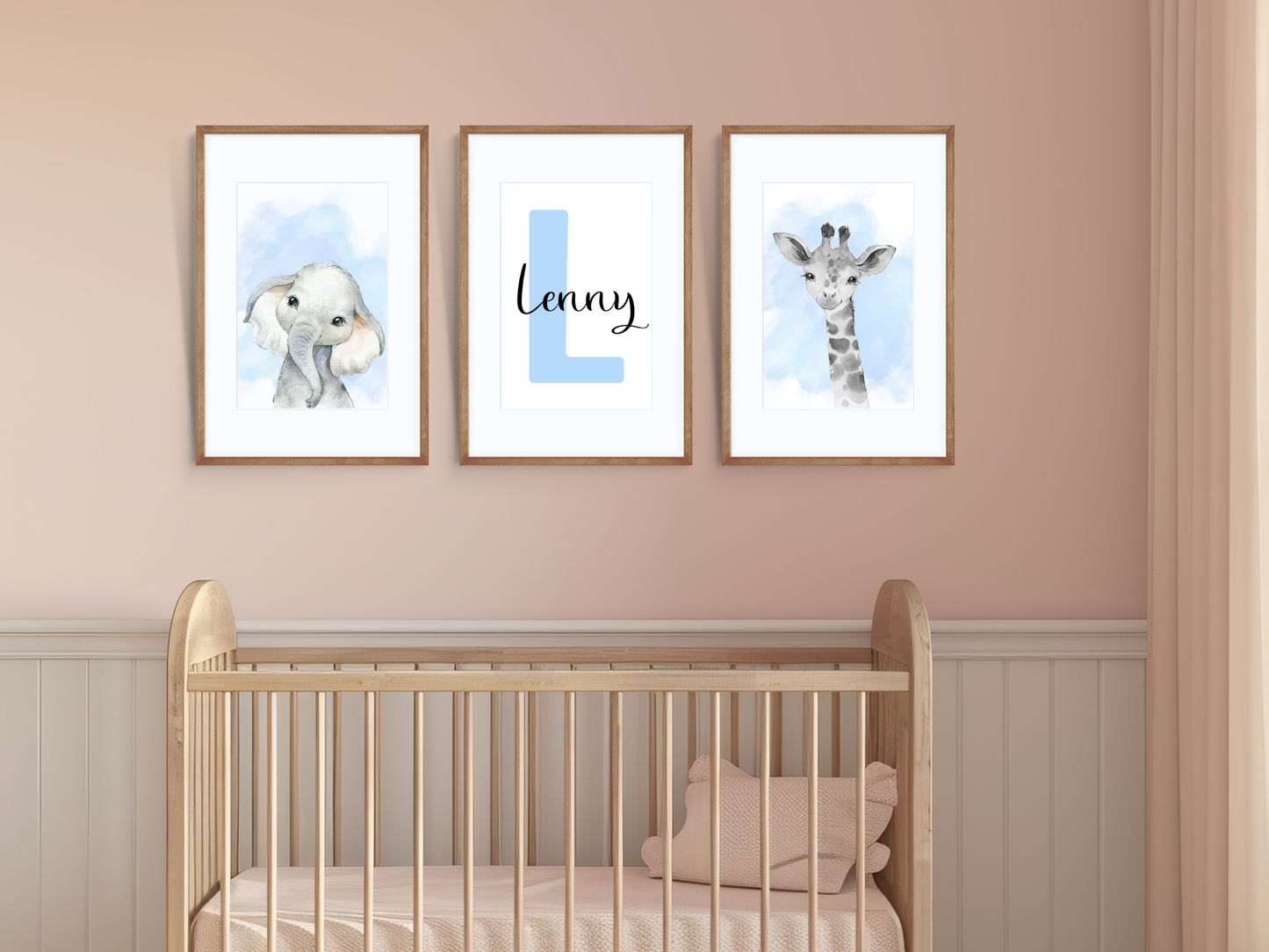 Giraffe and elephant set of 3 prints