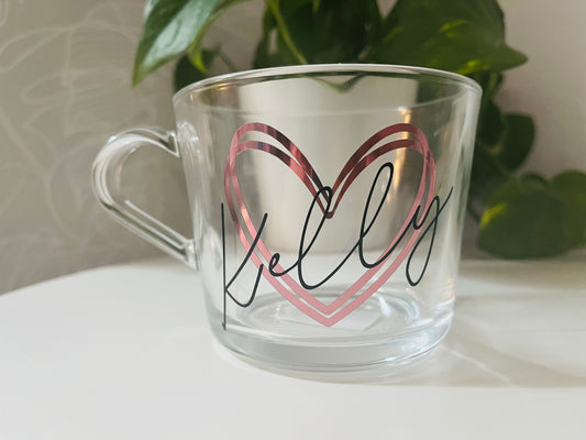 Name heart glass coffee mug