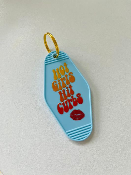 Hot girls, hit curbs keyring