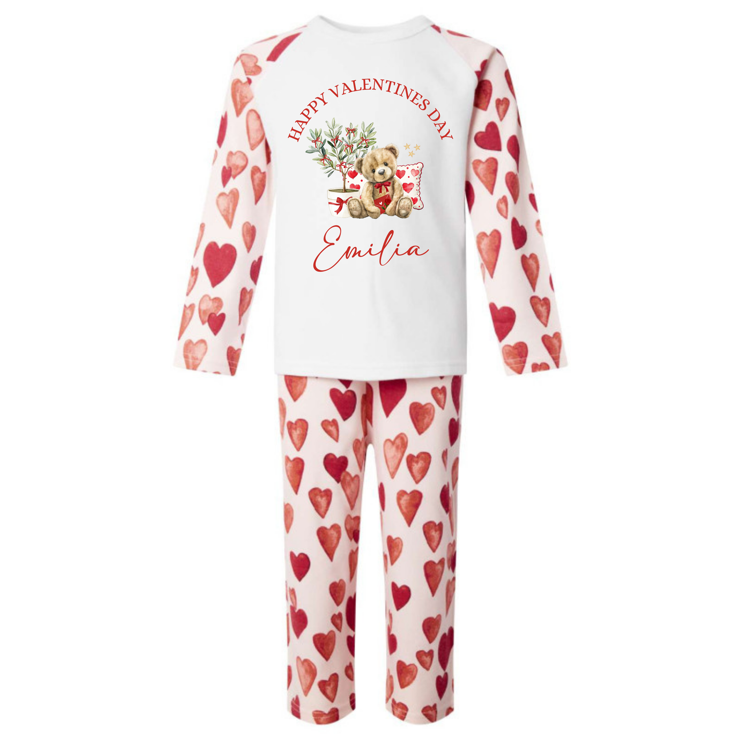 Valentines pyjamas - teddy bear with pillow