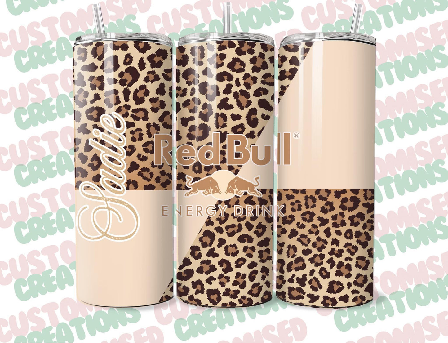 Red bull 20oz tumbler - leopard print