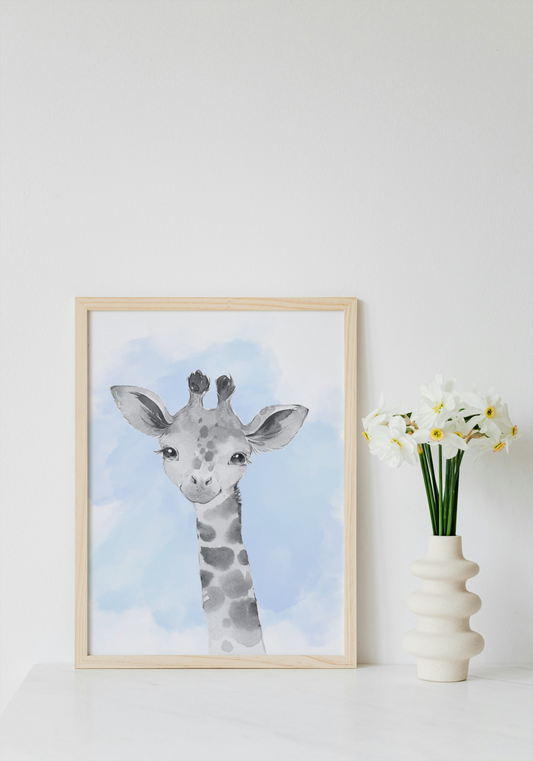 Blue giraffe  a4 print