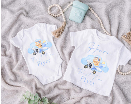 First time flyer vest and tshirt set blue