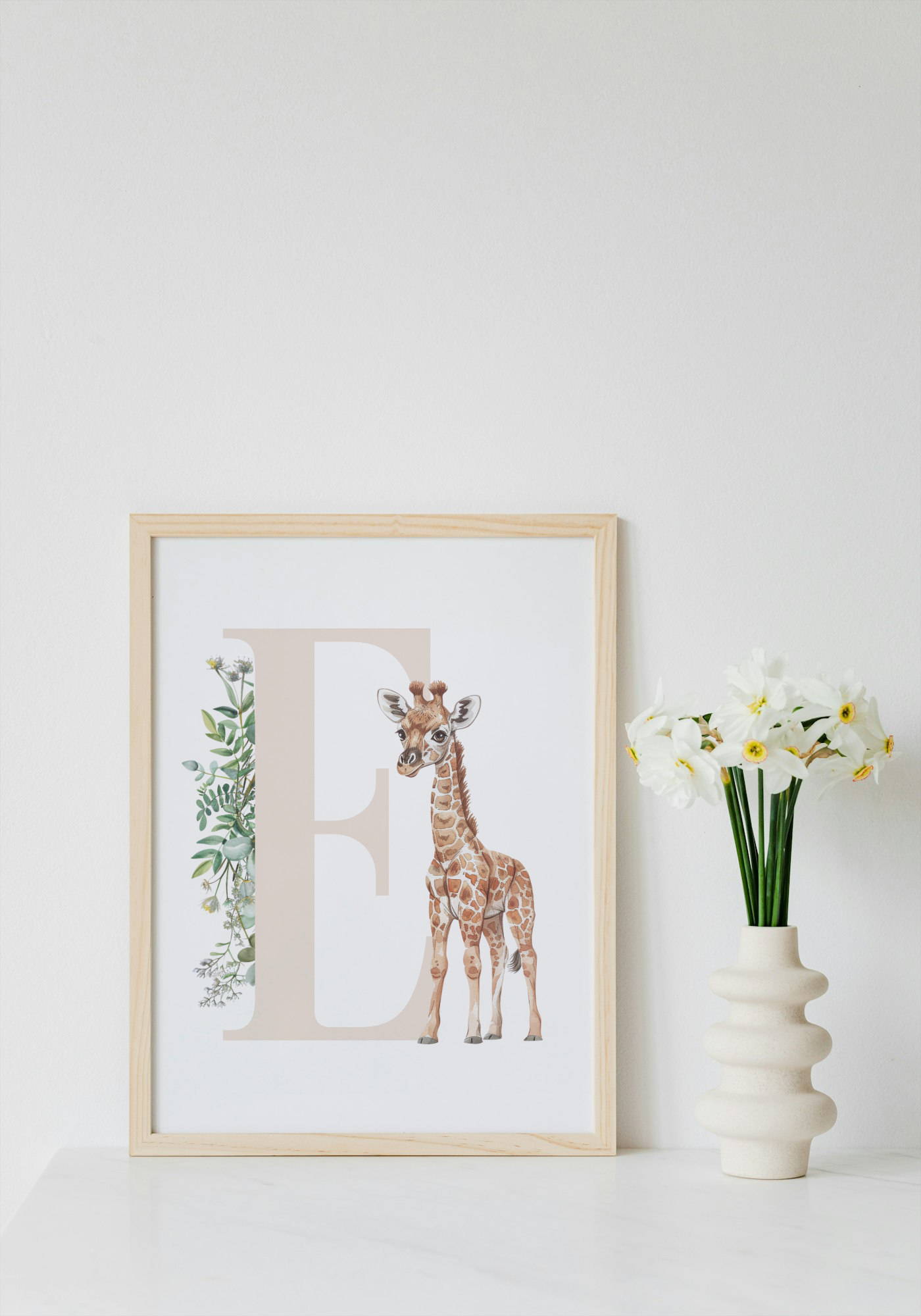 Neutral letter giraffe a4 print