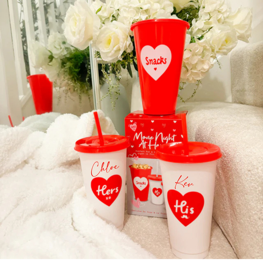 Couples cold cup and popcorn bucket set