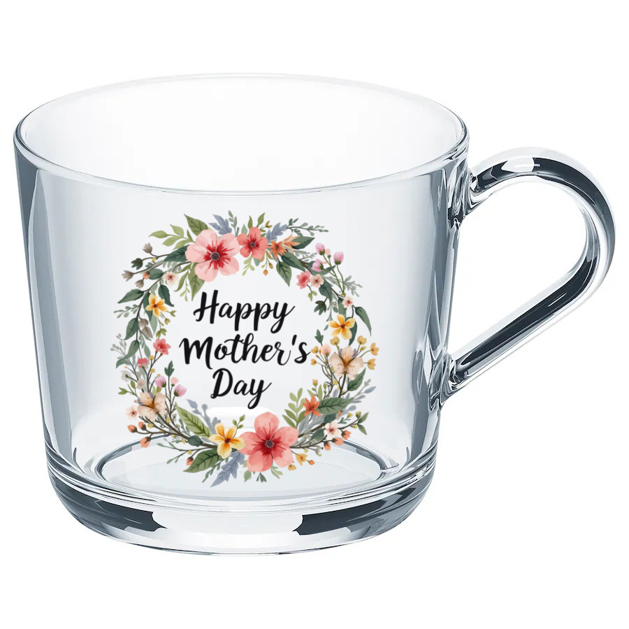 Happy Mothers Day Wreath Glass Coffee Mug