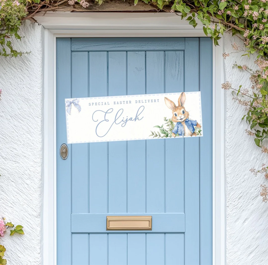 Blue rabbit Easter banner