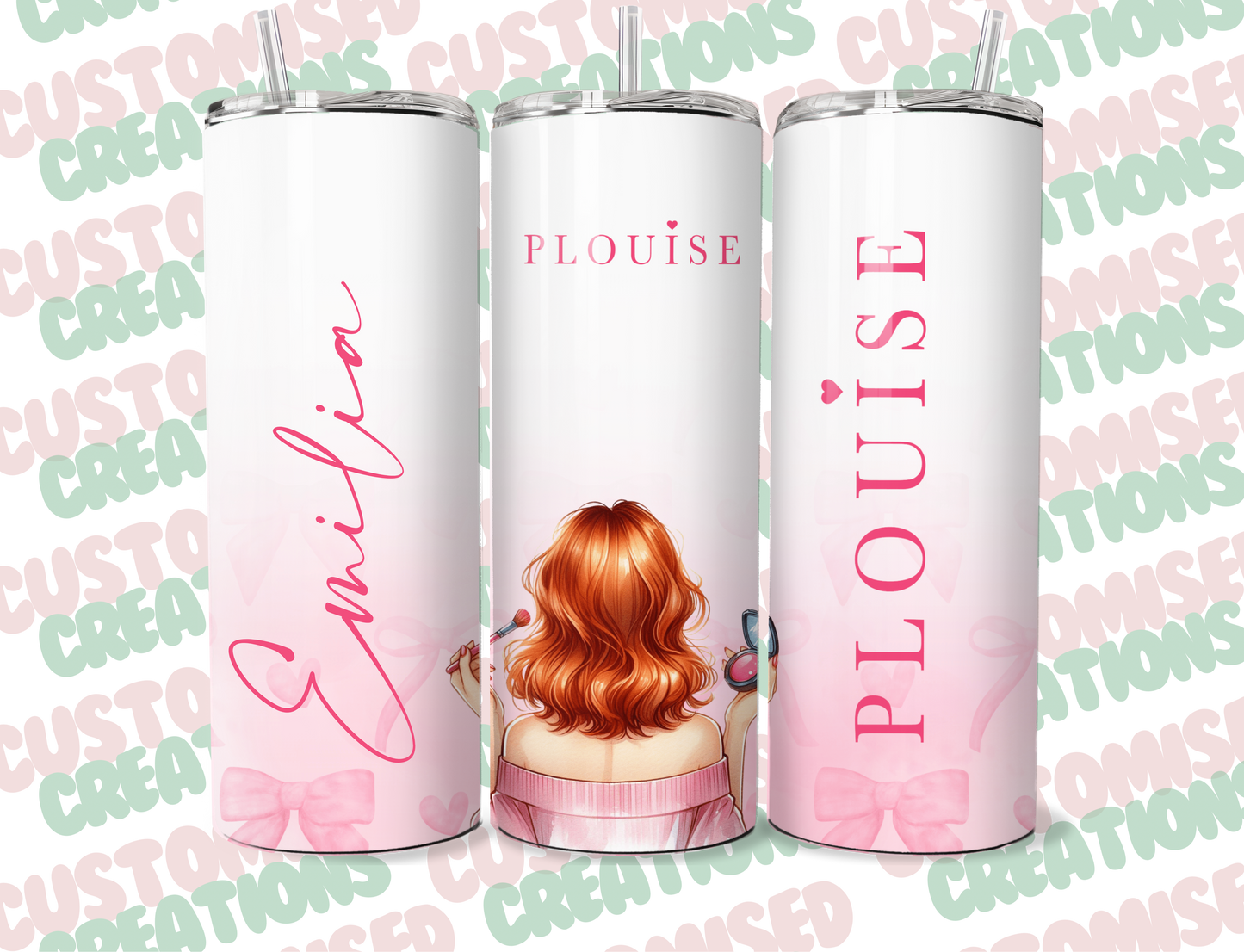 P louise inspired 20oz tumbler - ginger makeup girl