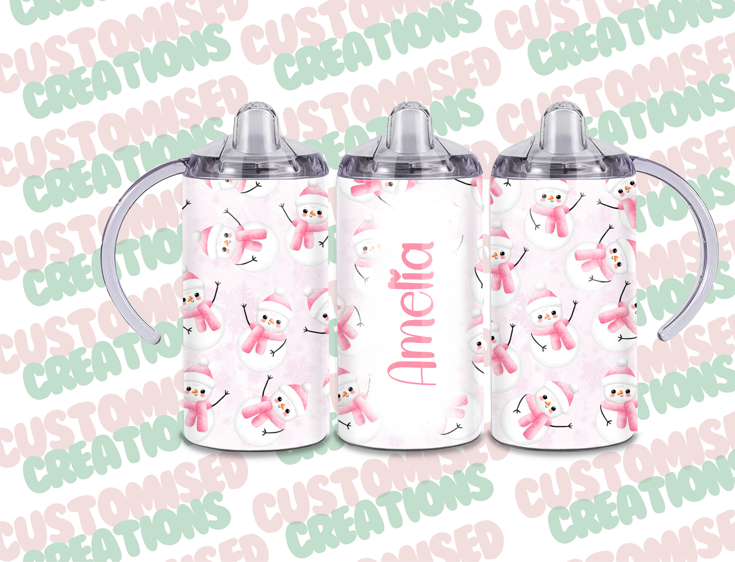 Pink snowman Christmas sippy tumbler