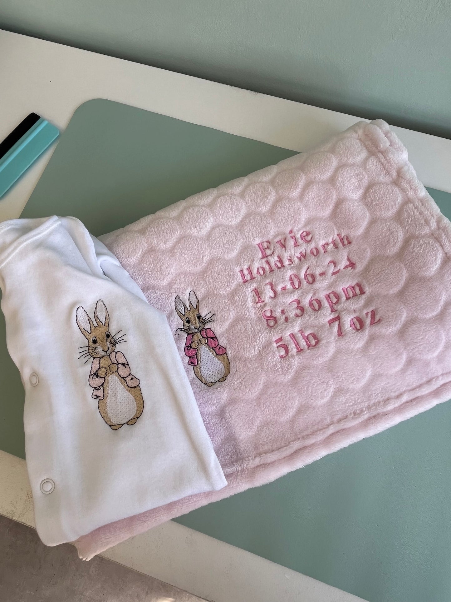 Embroidered birth details blanket