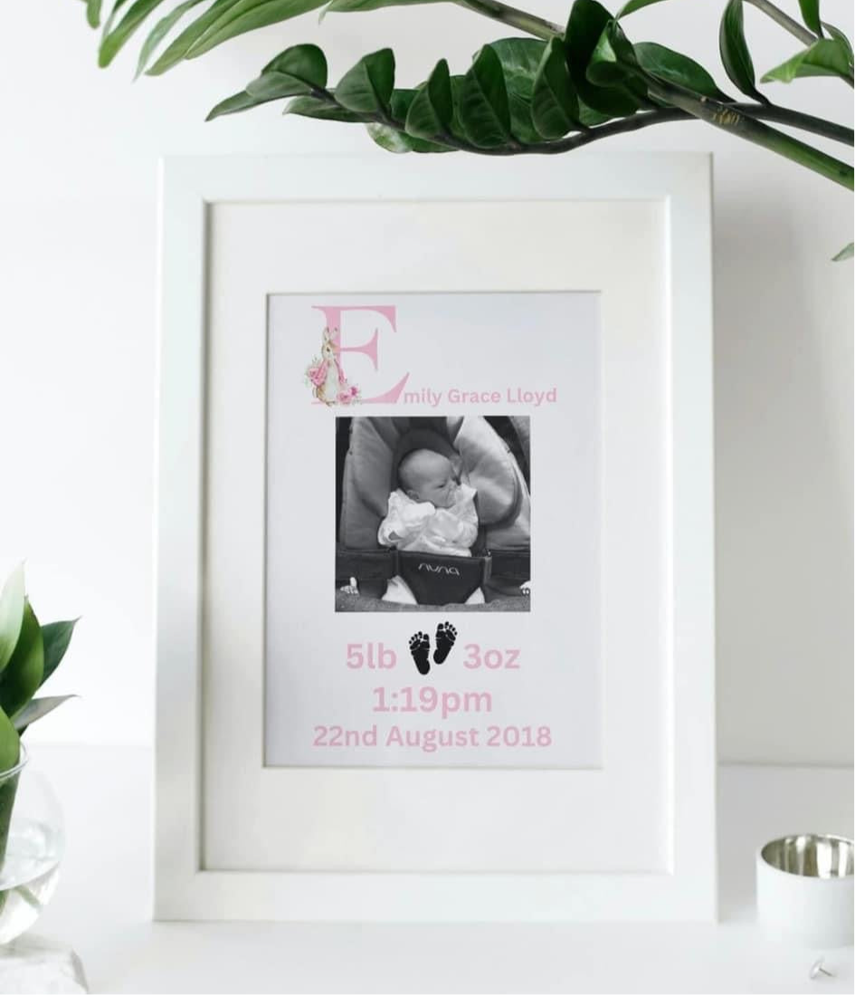 Photo birth stats print - pink