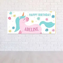 Birthday banner - unicorn flowers