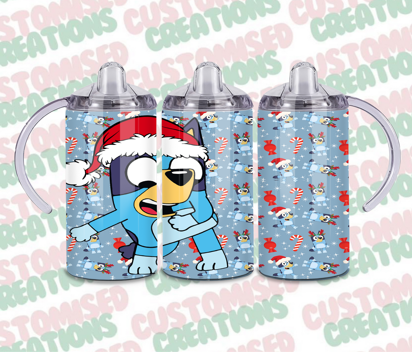 Blue christmas Bluey sippy cup tumbler