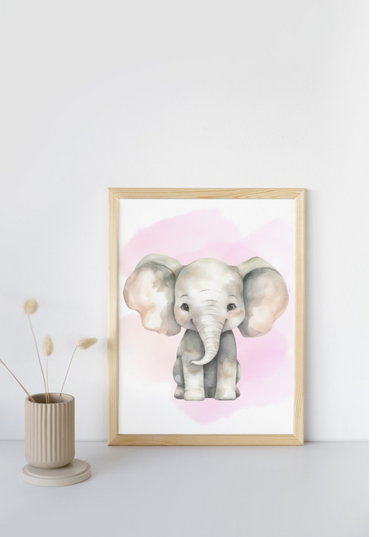 Pink elephant a4 print