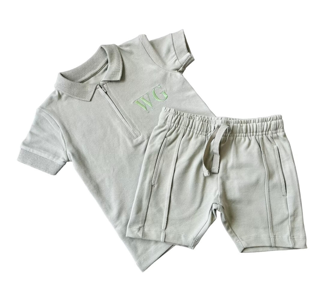 Boys smart zip neck polo and shorts set - embroidered