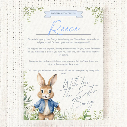 Easter letter - blue rabbit