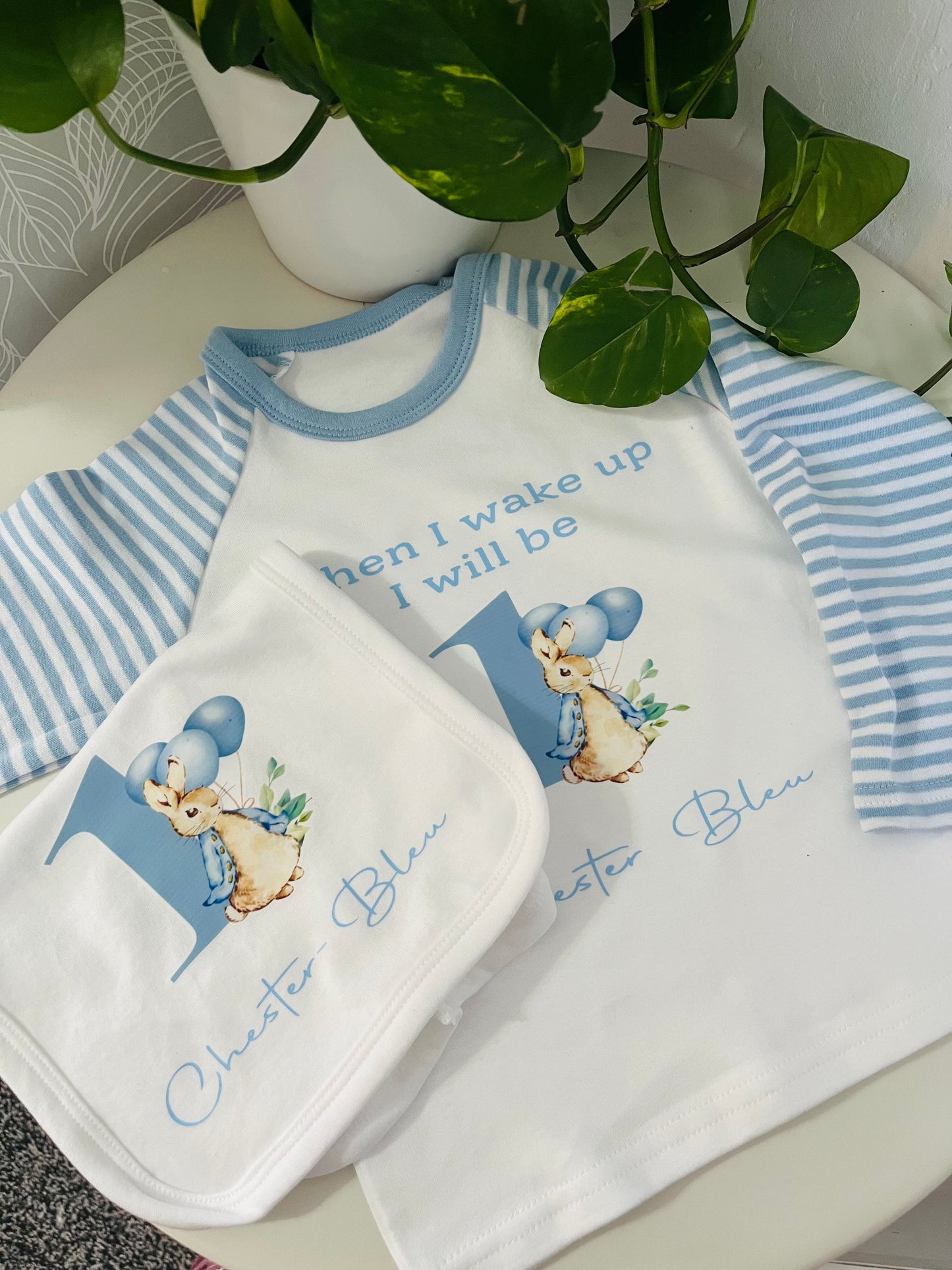 Blue stripe birthday pyjamas