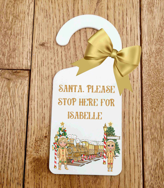 Santa please stop here door sign - gingerbread train