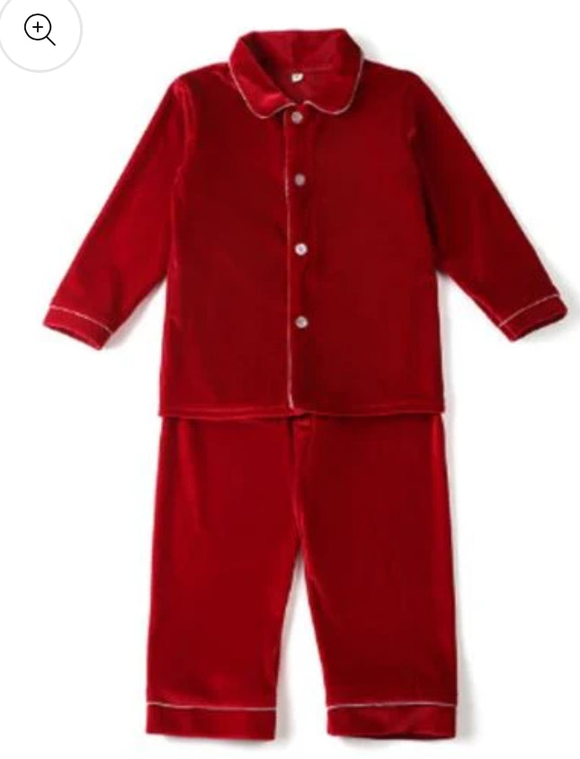 Embroidered Red or green velour pyjamas BOYS