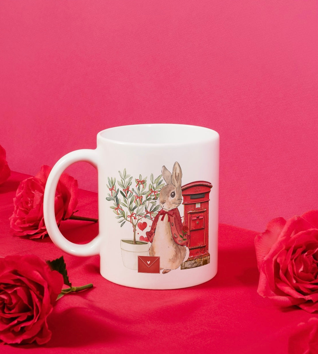 Red jacket rabbit valentines mug