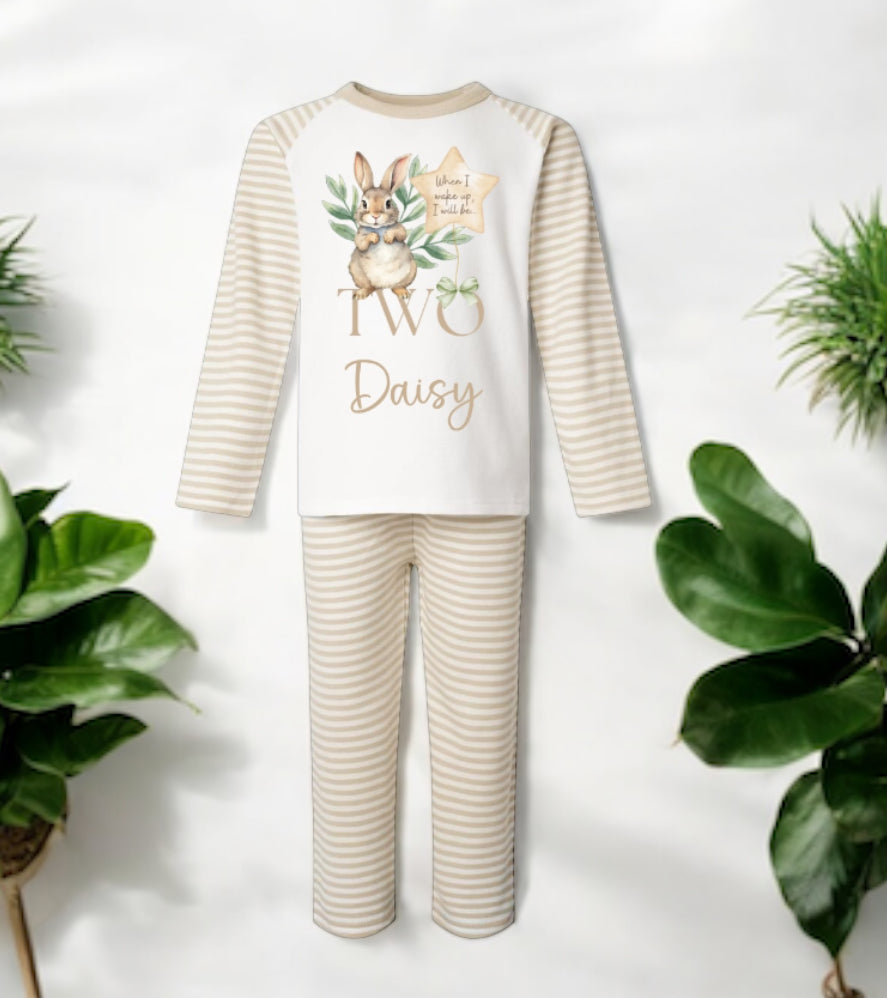 Natural Stripe Bunny Birthday Pyjamas Ages 1-10