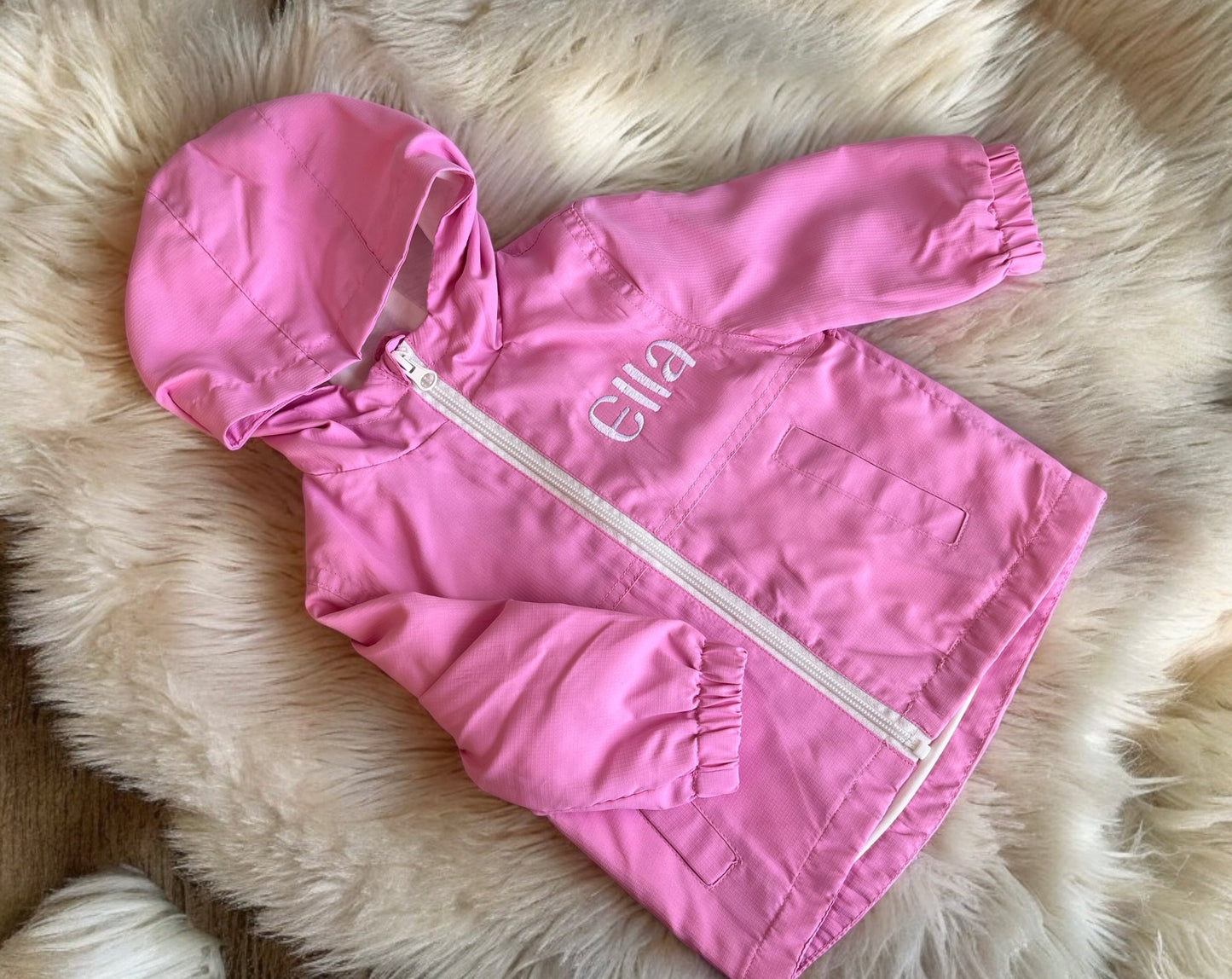 Embroidered Pink Raincoat With Name