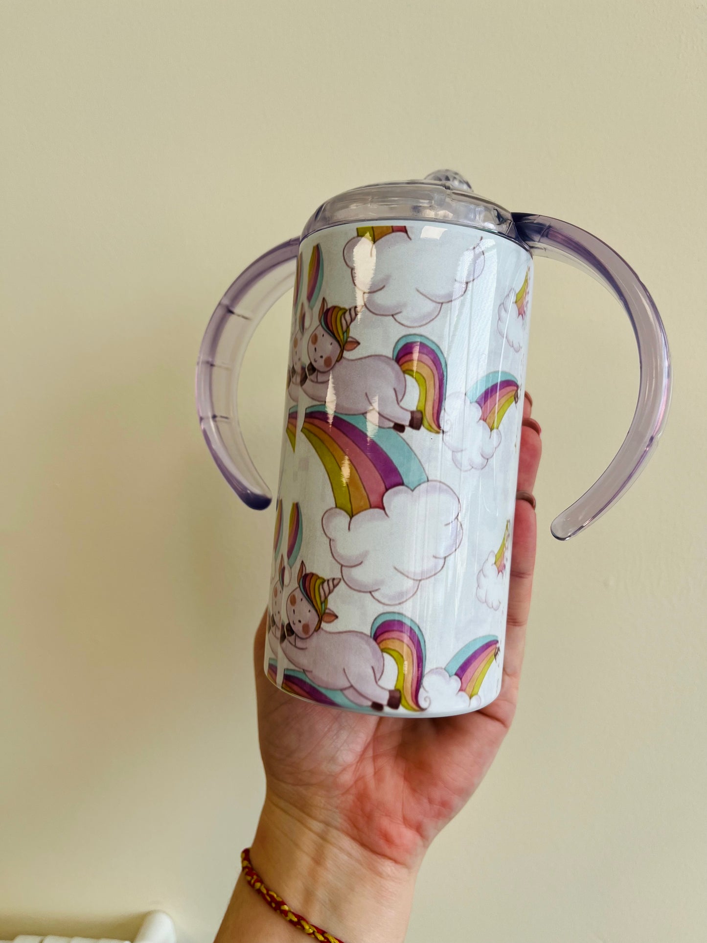 Rainbow unicorn childs sippy cup